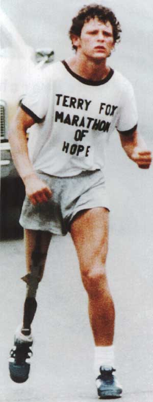 Terry fox had courage because he ran across Canada to raise money, he was caring and he cared for all of the kids he who had 